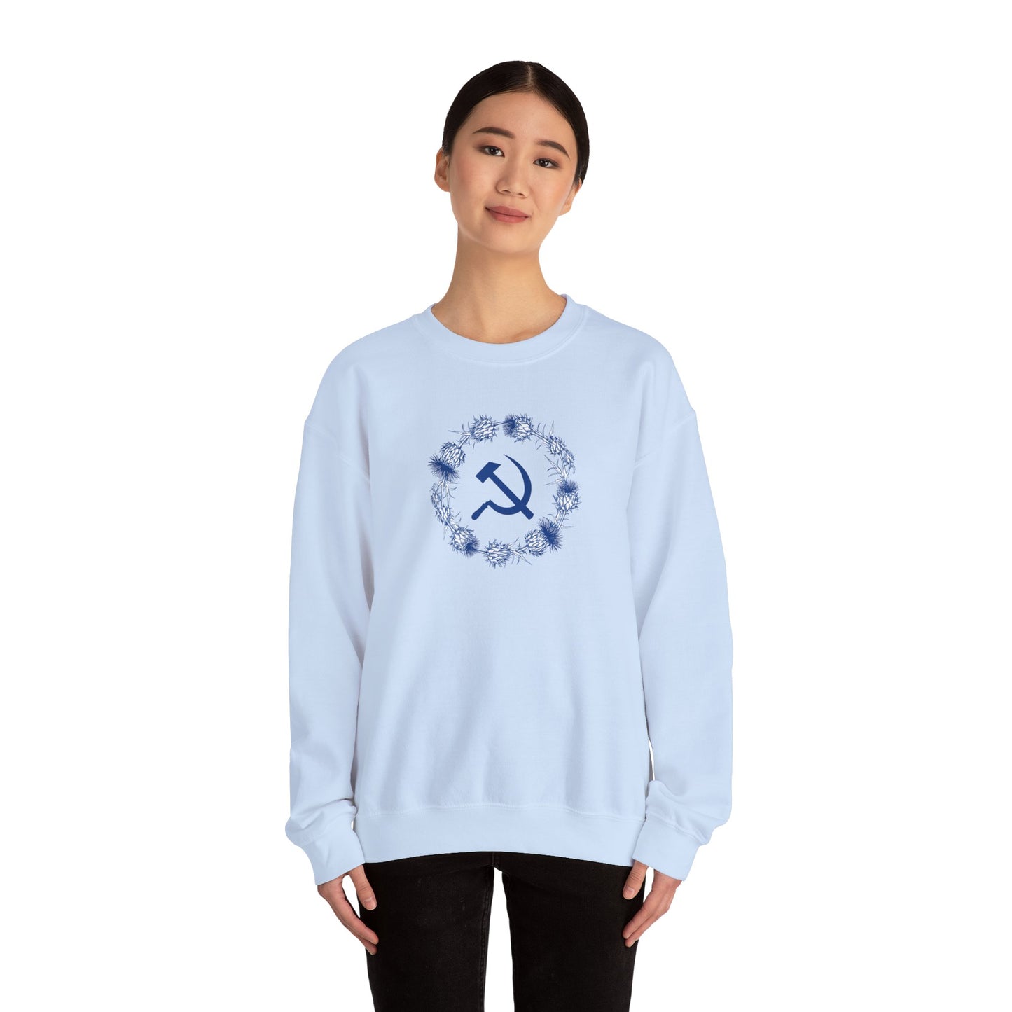 Scottish Socialist Solidarity Hammer and Sickle with Thistle Border Leftist Scotland Communist Unisex Heavy Blend™ Crewneck Sweatshirt