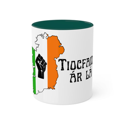 Irish Tricolour United Ireland Tiocfaidh ár lá with Black Fist Erin go Bragh Irish Republican Colourful Mug