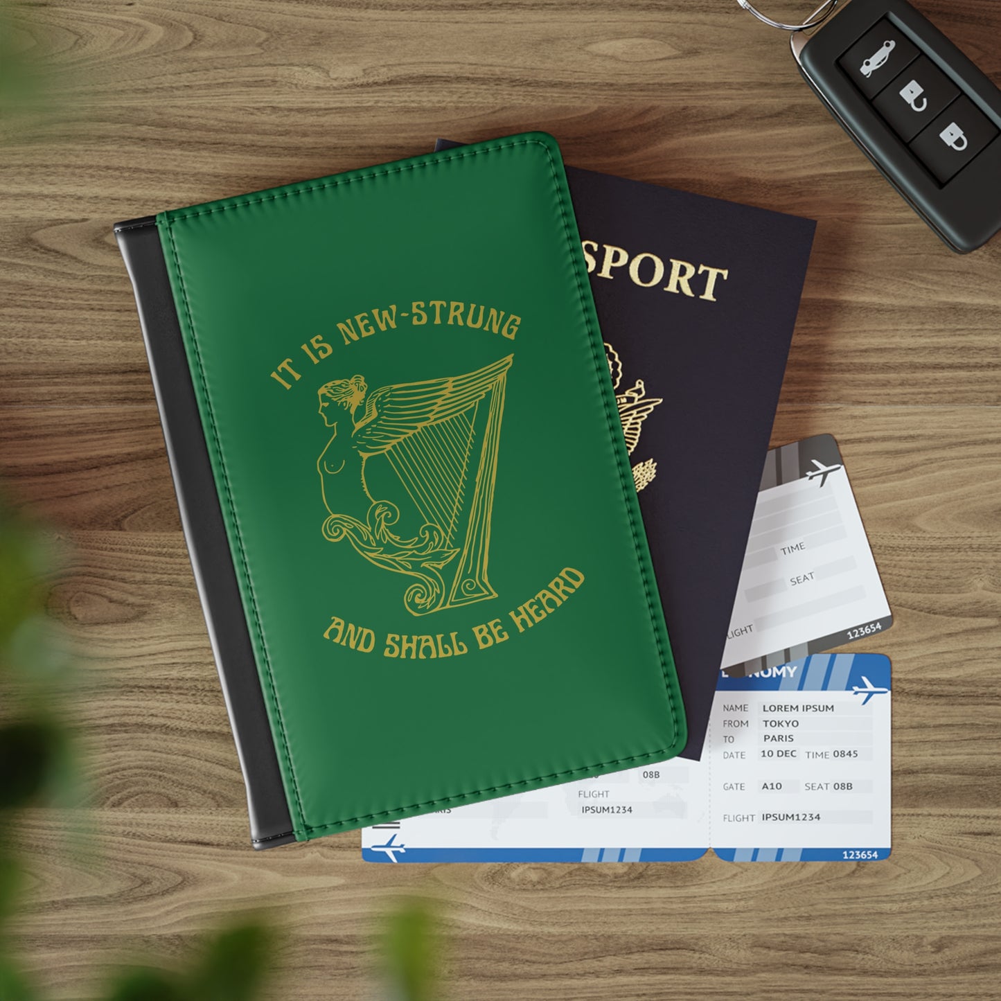 Irish The Society of United Irishmen Green and Gold Harp It is Newly Strung Ireland Passport Cover
