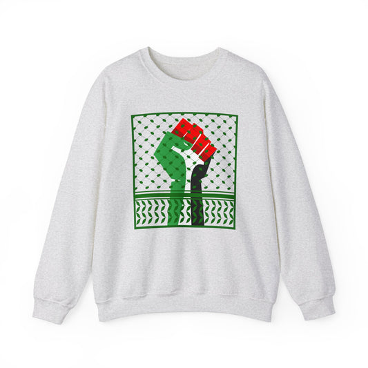 Palestine Solidarity Fist in Palestinian Flag Colours with Keffiyeh Style Design Free Palestine Free Gaza Heavy Blend™ Crewneck Sweatshirt