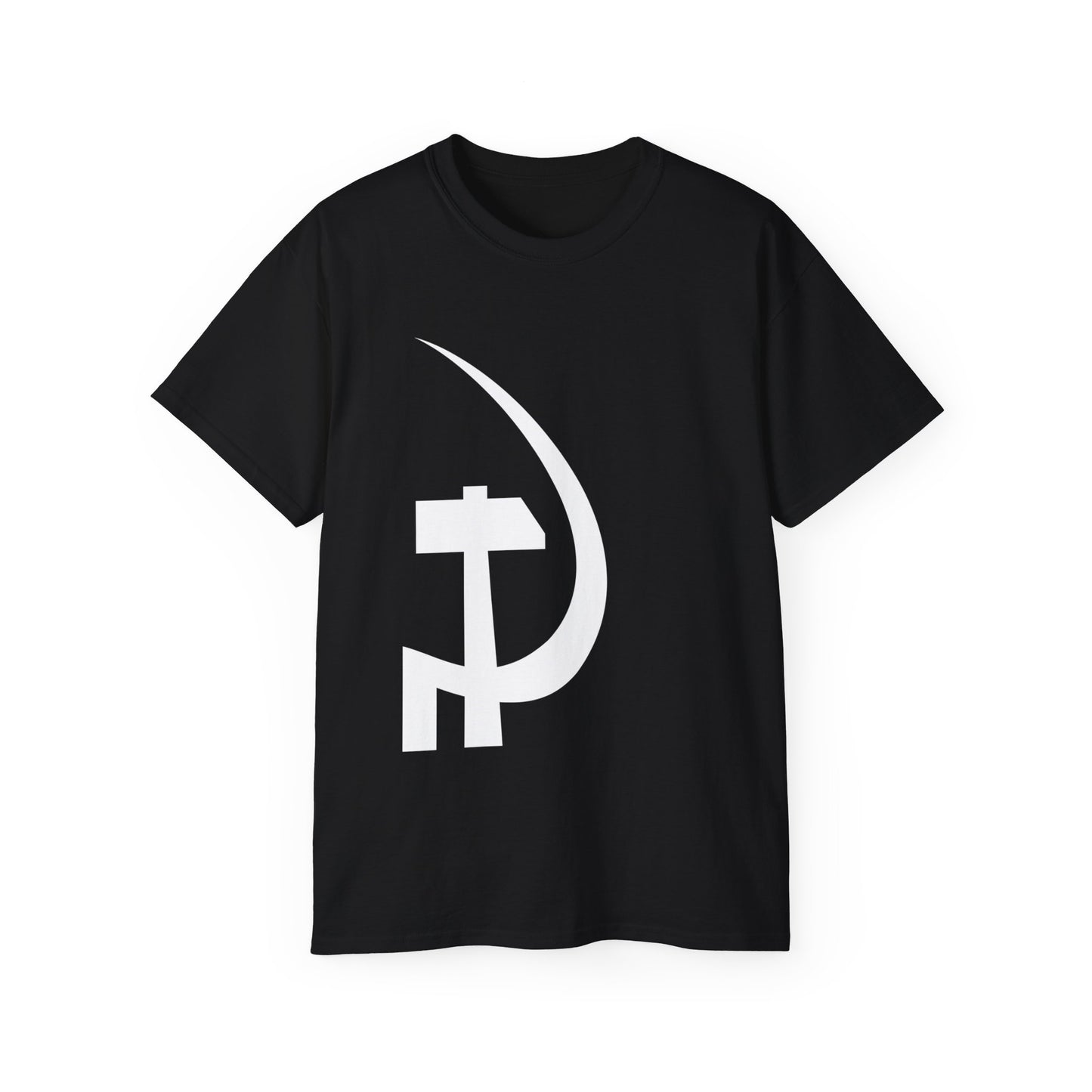 Communist Hammer and Sickle White Vertical Design Leftist Socialist Unisex Ultra Cotton Tee