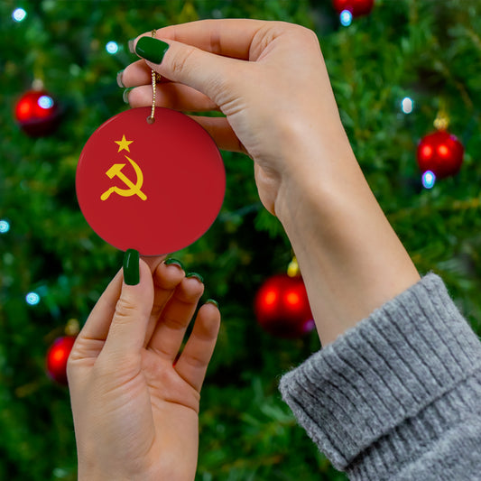 Communist The Red Flag Christmas Tee Socialist Yellow Hammer and Sickle Ceramic Christmas Bauble Ornament