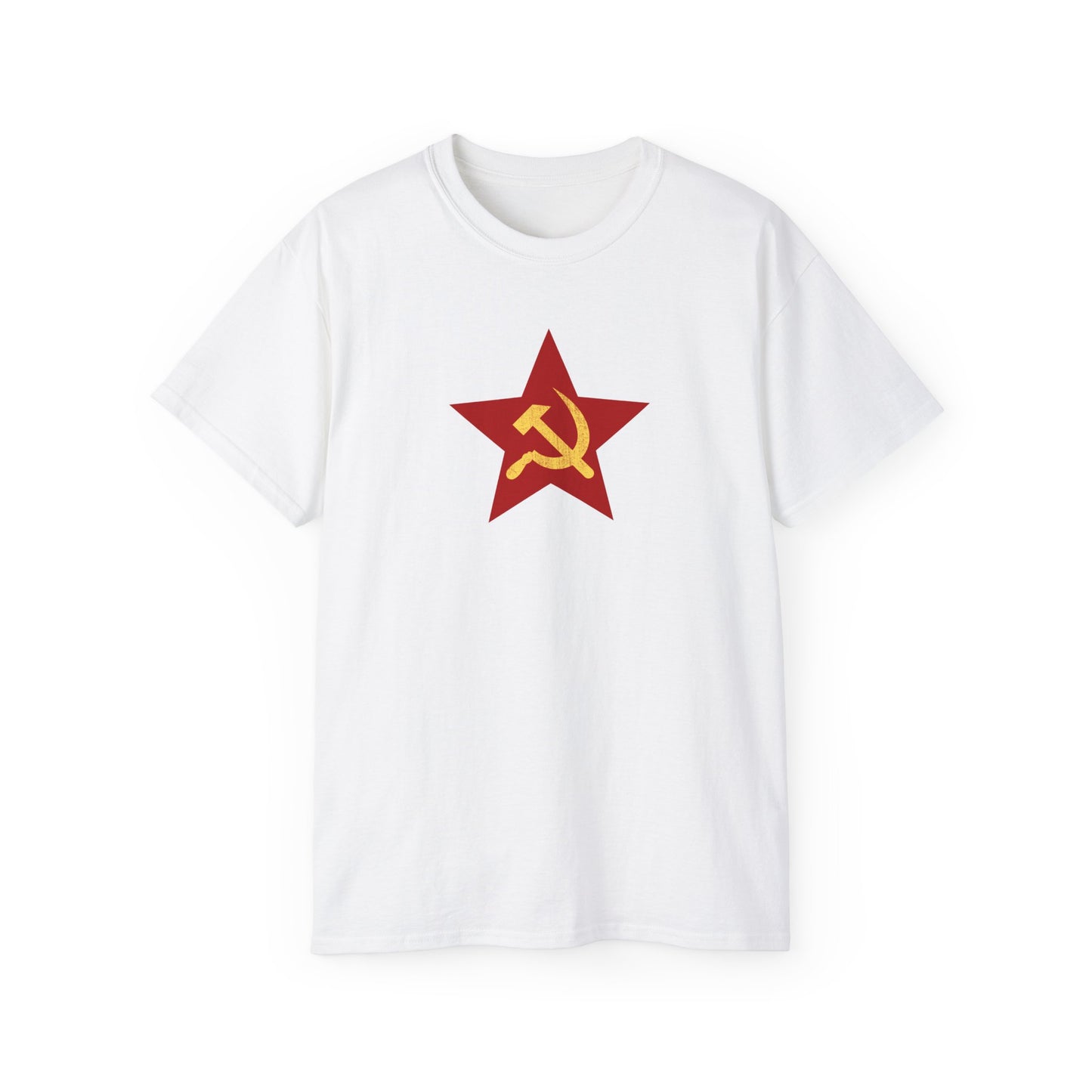 Leftist Red Star with Worn Style Socialist USSR Hammer and Sickle Communist Unisex Ultra Cotton Tee