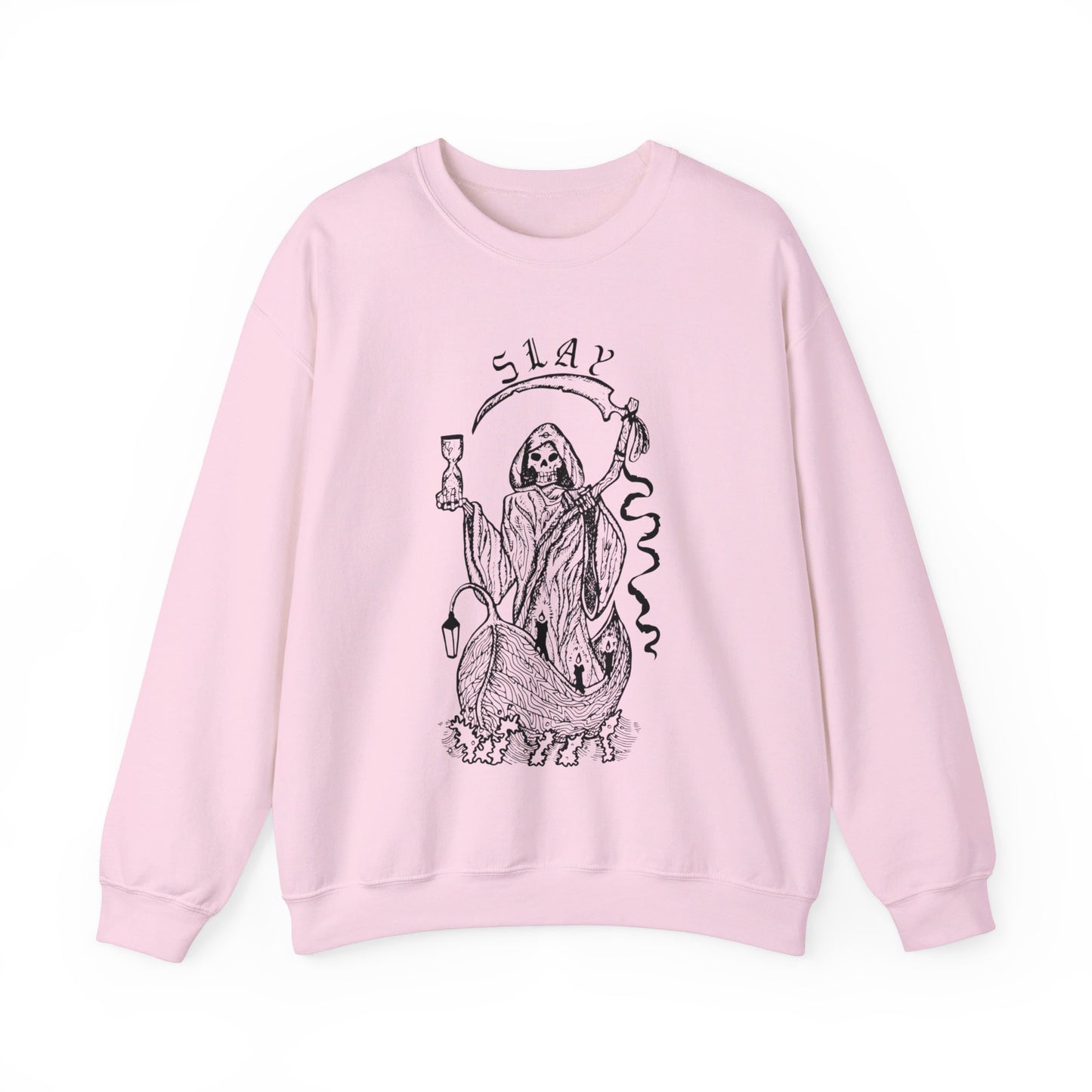 LGBTQ Plus Slay Grim Reaper Crossing The River Styx The Ferry Man with Scythe Gay Lesbian Trans Drag Pride Heavy Blend™ Crewneck Sweatshirt