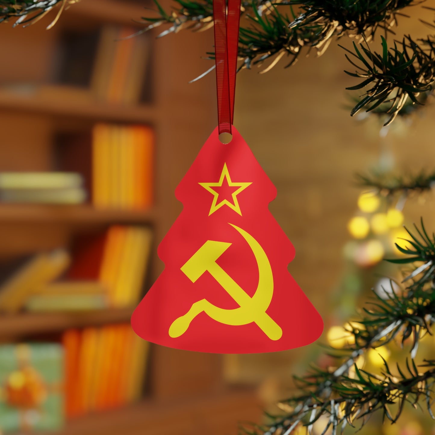 Communist Hammer and Sickle Red Christmas Tree Socialist Metal Christmas Bauble Ornament