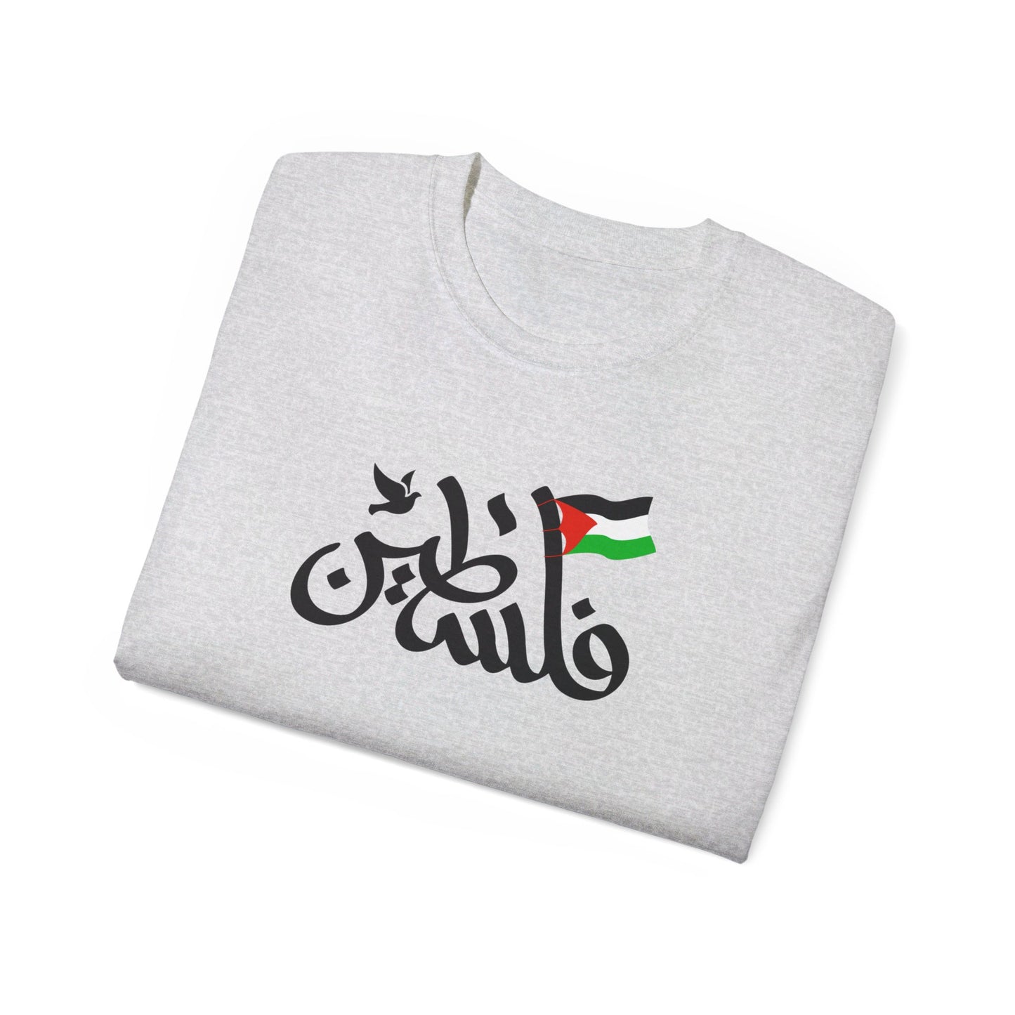 Palestine in Arabic with Dove of Peace and Palestinian Flag Free Palestine Palestinian Solidarity Unisex Ultra Cotton Tee