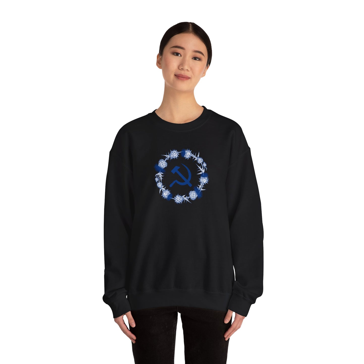 Scottish Socialist Solidarity Hammer and Sickle with Thistle Border Leftist Scotland Communist Unisex Heavy Blend™ Crewneck Sweatshirt