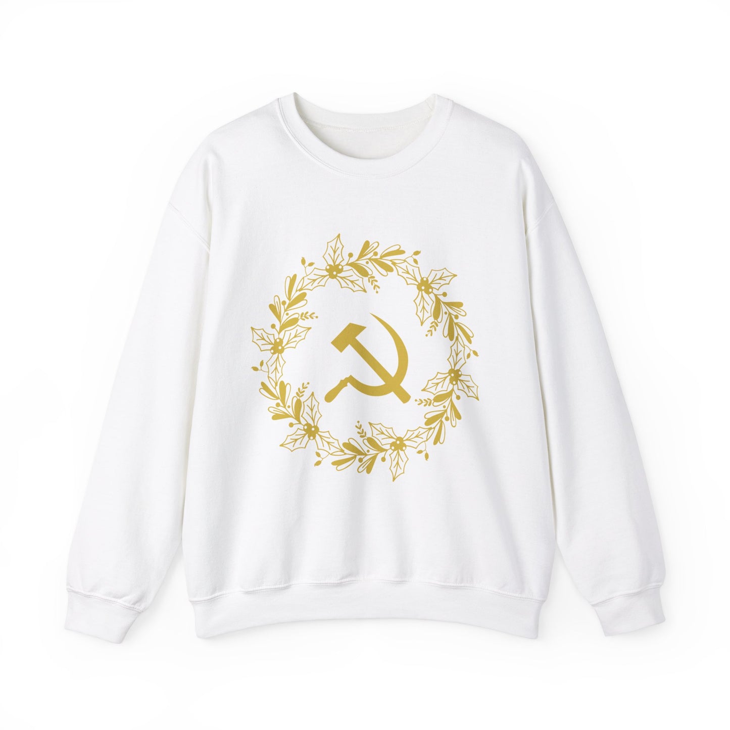 Communist Christmas Hammer and Sickle with Holly Wreath Socialist Christmas Unisex Heavy Blend Crewneck Sweatshirt