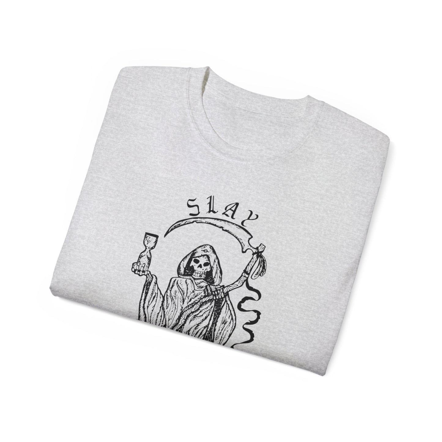 LGBTQ Plus Slay Grim Reaper Crossing The River Styx The Ferry Man with Scythe Gay Lesbian Trans Drag Pride Unisex Ultra Cotton Tee