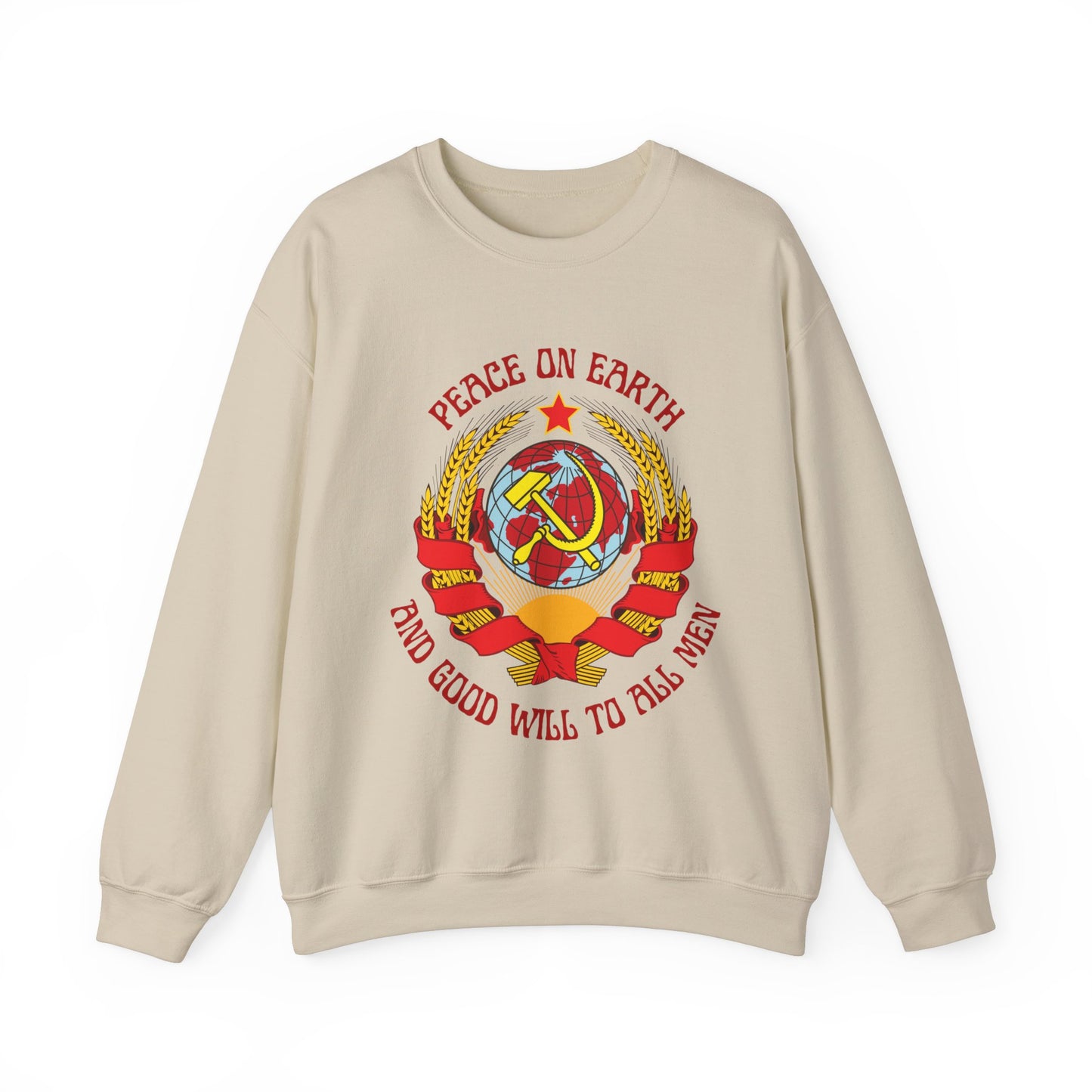 Communist Peace on Earth and Goodwill to All Men Socialist Hammer and Sickle with Globe Christmas Unisex Heavy Blend Crewneck Sweatshirt