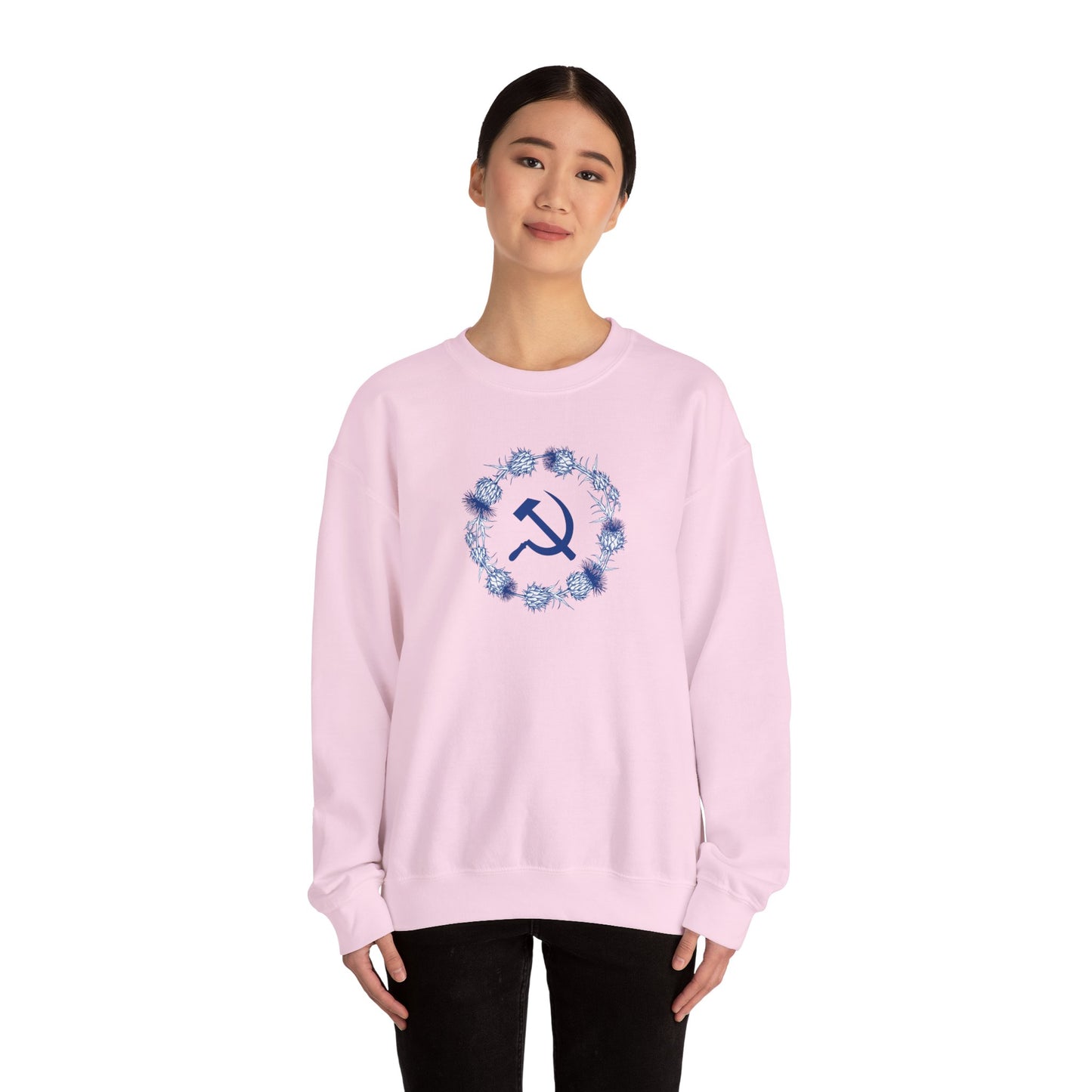 Scottish Socialist Solidarity Hammer and Sickle with Thistle Border Leftist Scotland Communist Unisex Heavy Blend™ Crewneck Sweatshirt