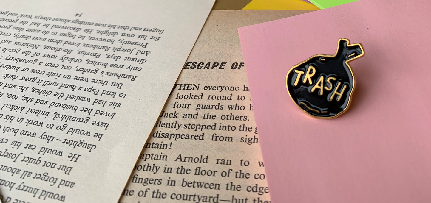 Trash Bag Black and Gold Punk Enamel Pin Badge
