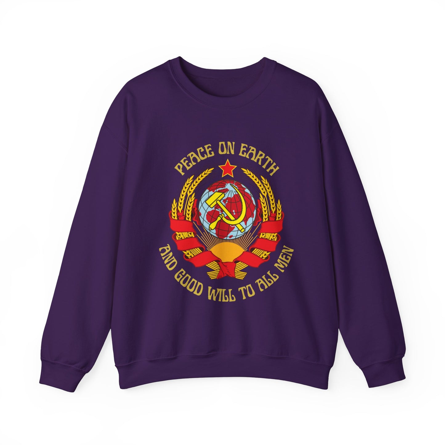 Communist Peace on Earth and Goodwill to All Men Socialist Hammer and Sickle with Globe Christmas Unisex Heavy Blend Crewneck Sweatshirt