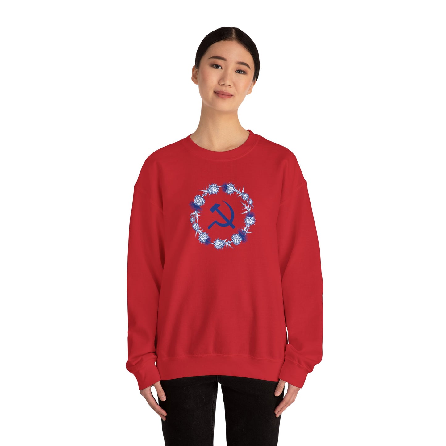 Scottish Socialist Solidarity Hammer and Sickle with Thistle Border Leftist Scotland Communist Unisex Heavy Blend™ Crewneck Sweatshirt