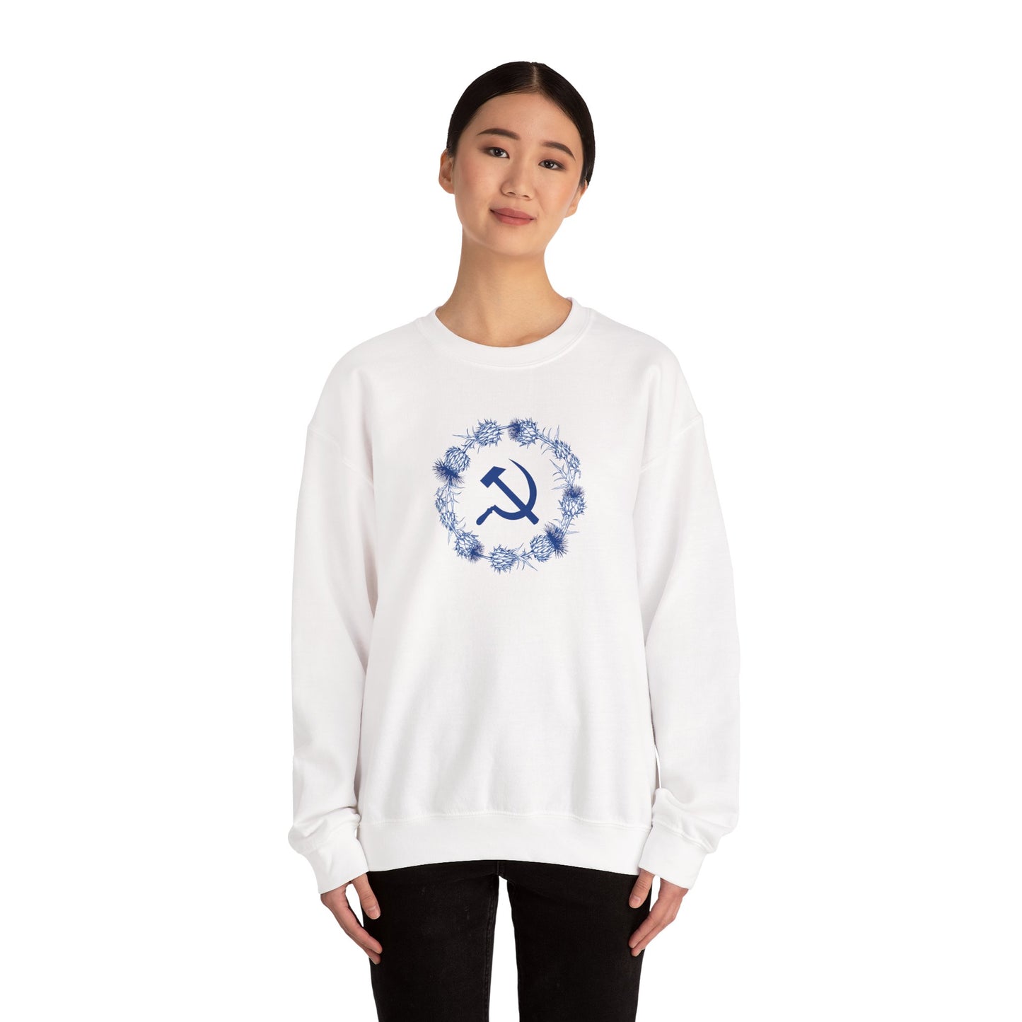 Scottish Socialist Solidarity Hammer and Sickle with Thistle Border Leftist Scotland Communist Unisex Heavy Blend™ Crewneck Sweatshirt