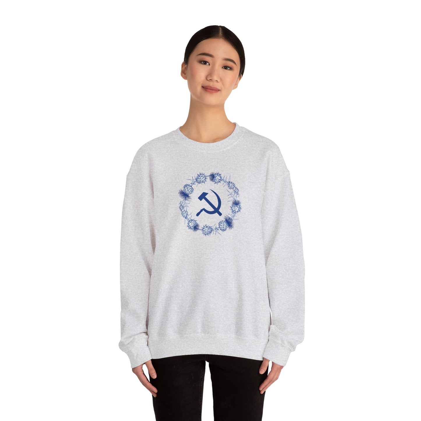 Scottish Socialist Solidarity Hammer and Sickle with Thistle Border Leftist Scotland Communist Unisex Heavy Blend™ Crewneck Sweatshirt