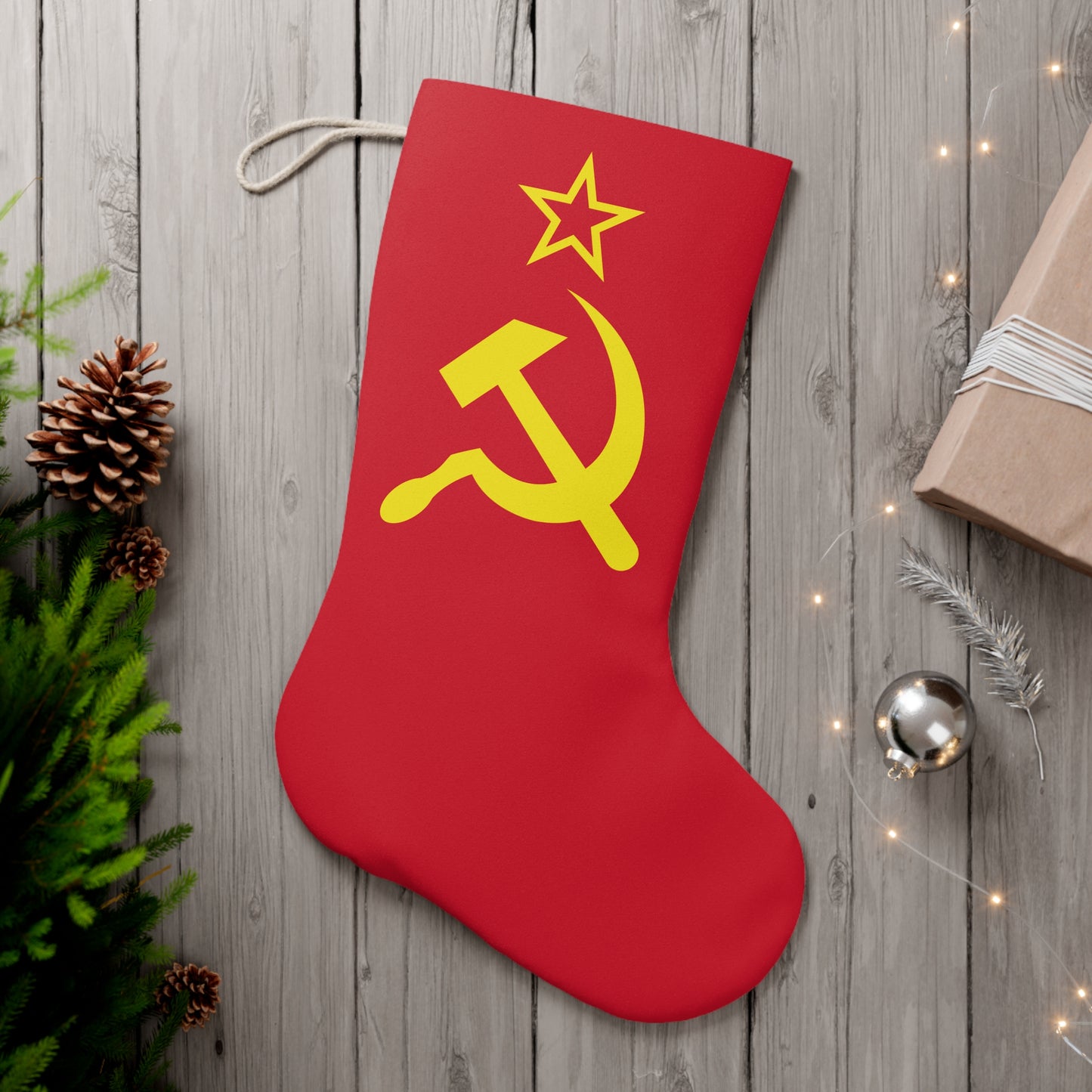 Socialist Hammer and Sickle with Star Communist Christmas Santa Claus Christmas Stocking