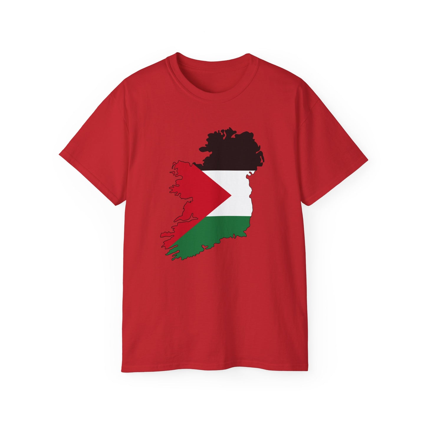 Irish Palestine Solidarity Outline of Ireland with Palestinian Flag Free Gaza Unisex Ultra Cotton Tee