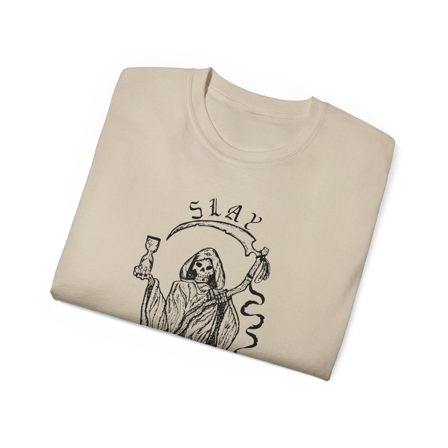 LGBTQ Plus Slay Grim Reaper Crossing The River Styx The Ferry Man with Scythe Gay Lesbian Trans Drag Pride Unisex Ultra Cotton Tee