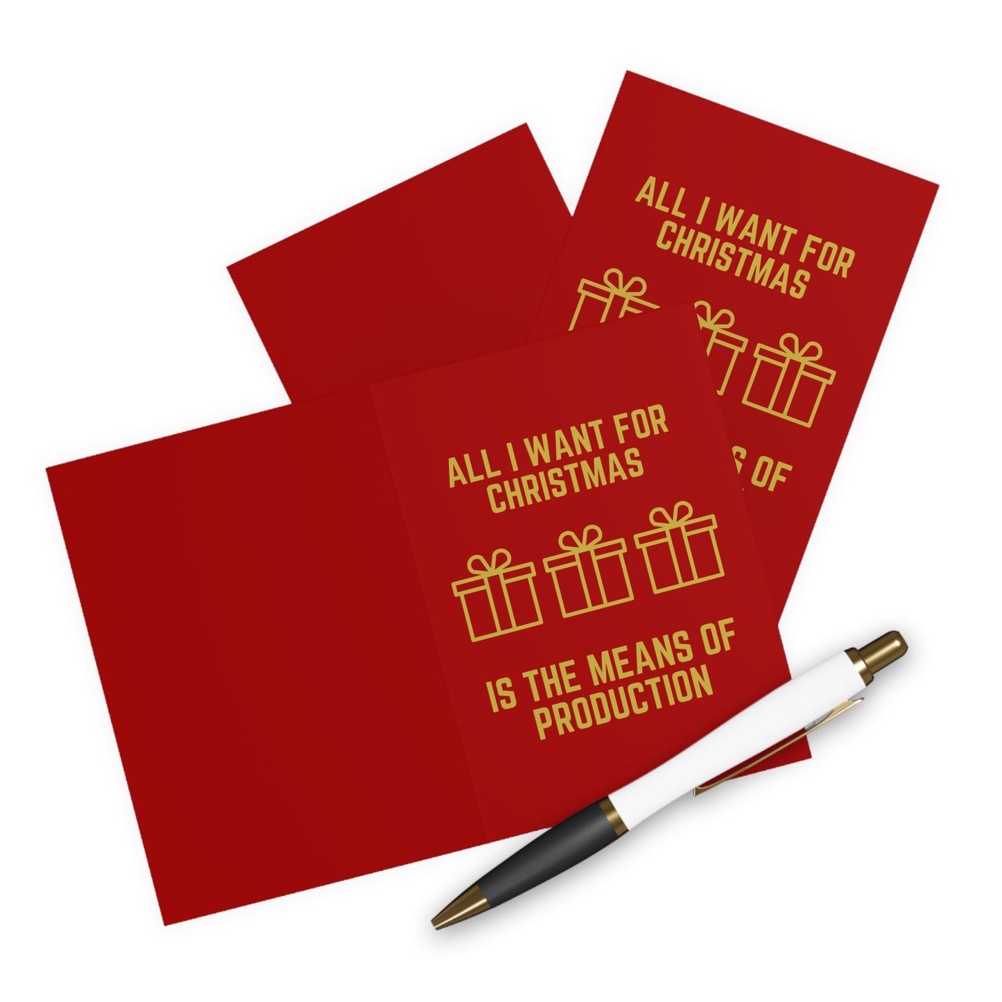 Marxist All I Want for Christmas Socialist Karl Marx Means of Production Christmas Greeting Cards (5 Pack)