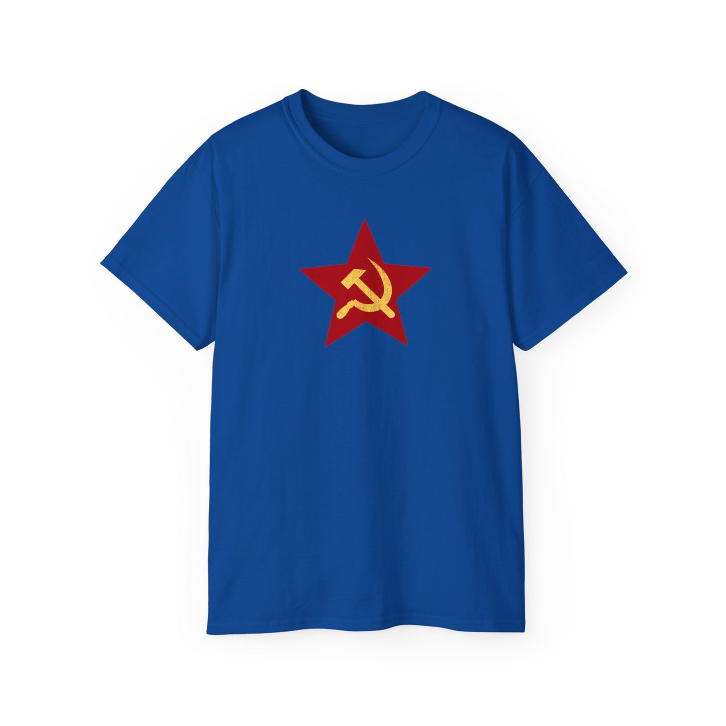 Leftist Red Star with Worn Style Socialist USSR Hammer and Sickle Communist Unisex Ultra Cotton Tee