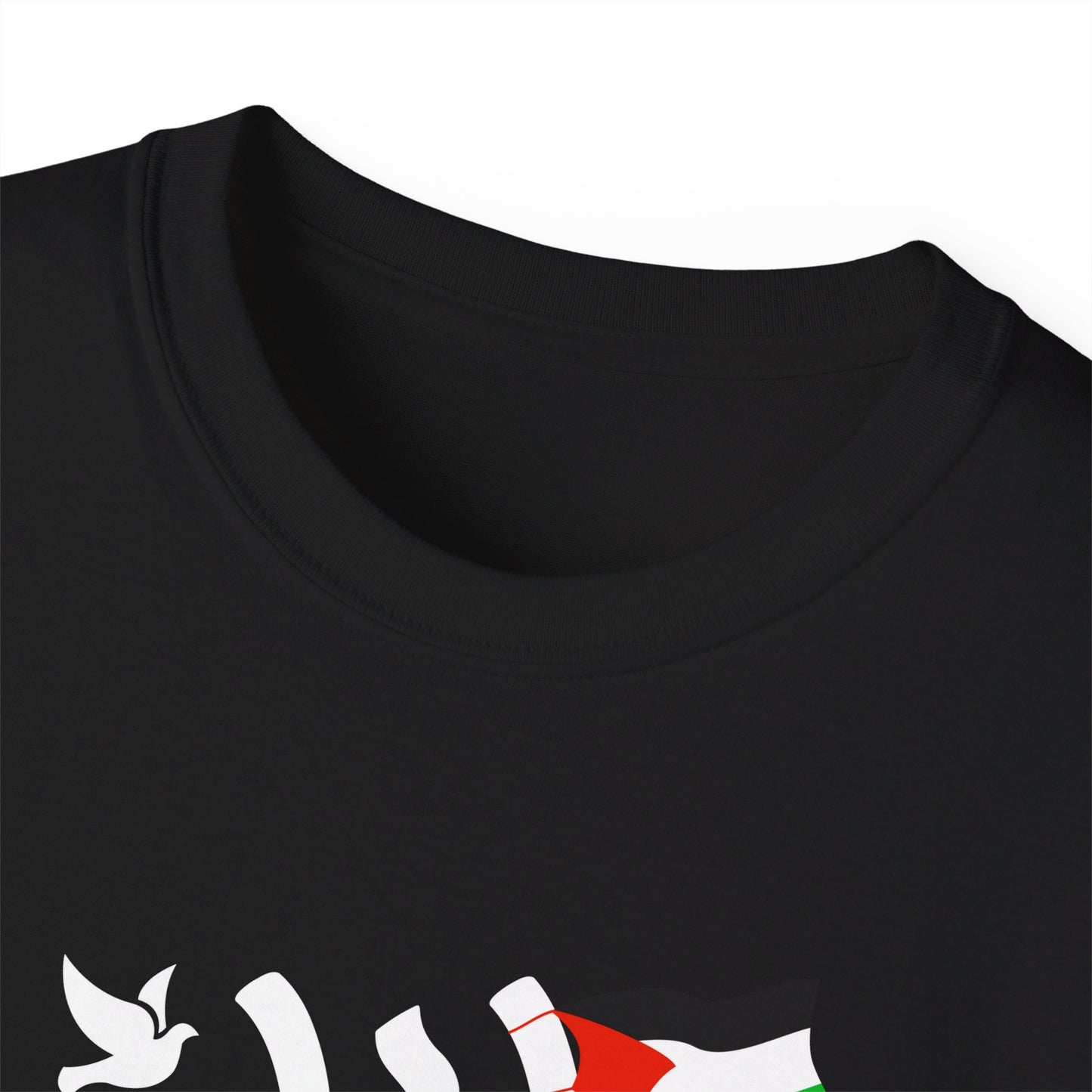 Palestine in Arabic with Dove of Peace and Palestinian Flag Free Palestine Palestinian Solidarity Unisex Ultra Cotton Tee