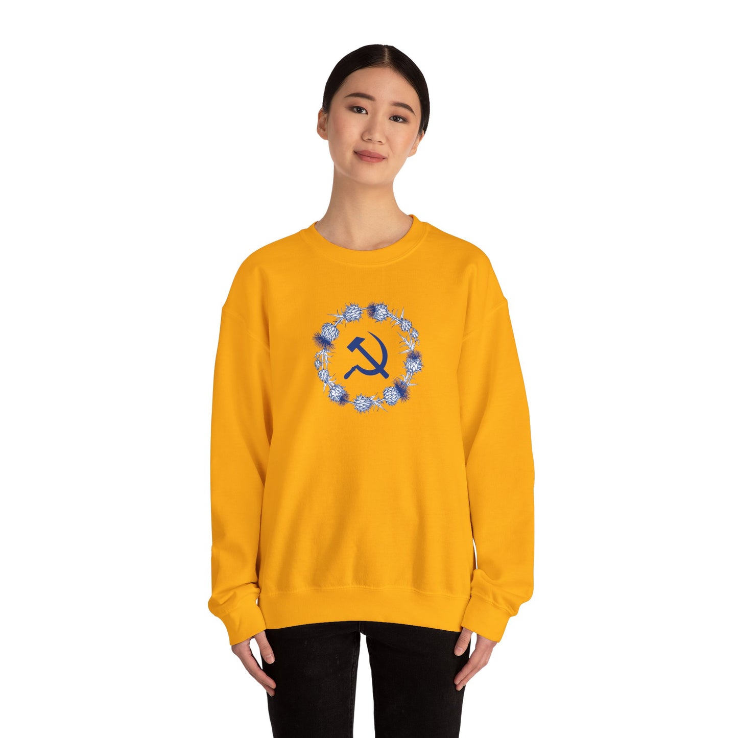 Scottish Socialist Solidarity Hammer and Sickle with Thistle Border Leftist Scotland Communist Unisex Heavy Blend™ Crewneck Sweatshirt