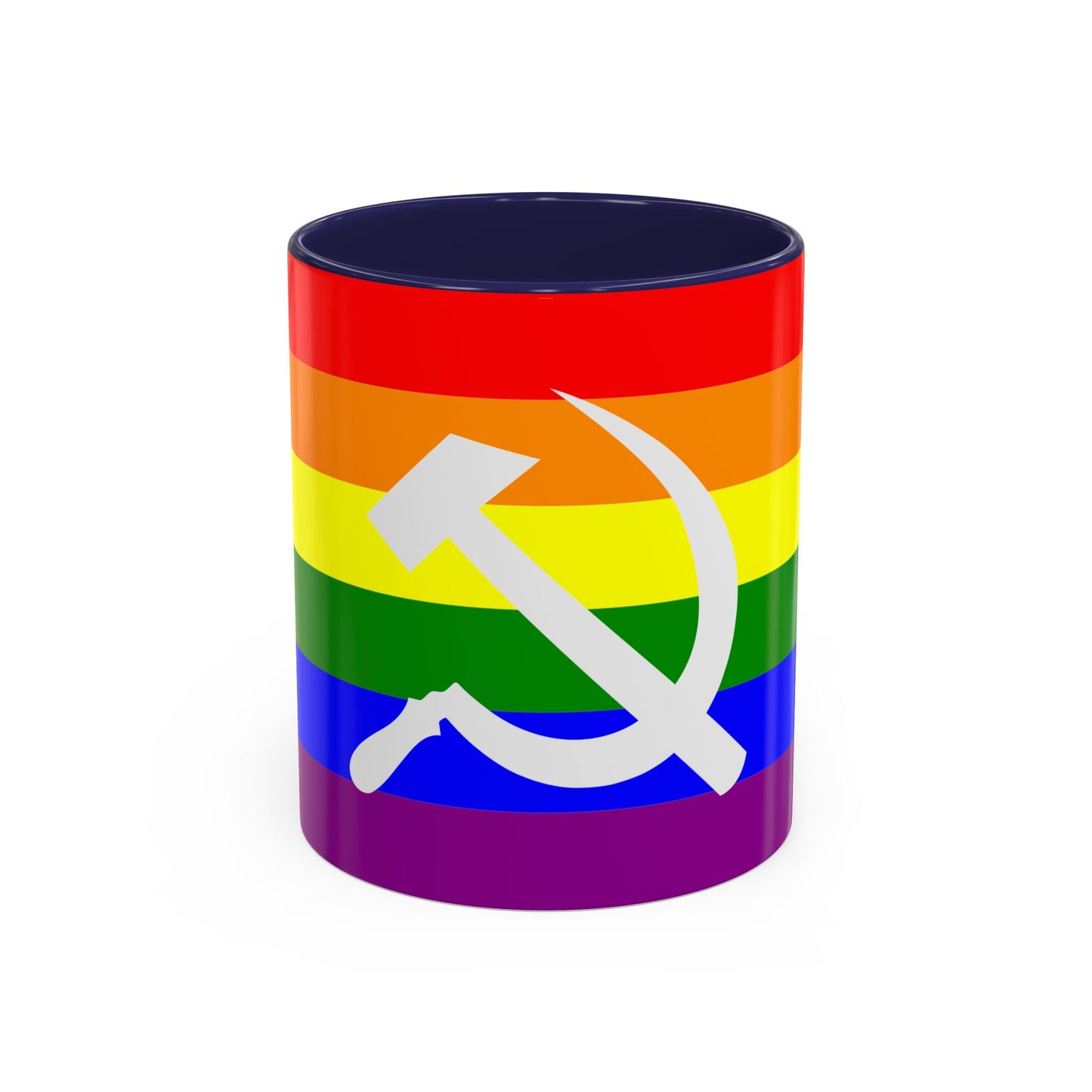 LGBTQ Socialist Rainbow Flag with Hammer and Sickle Communist Accent Coffee Mug