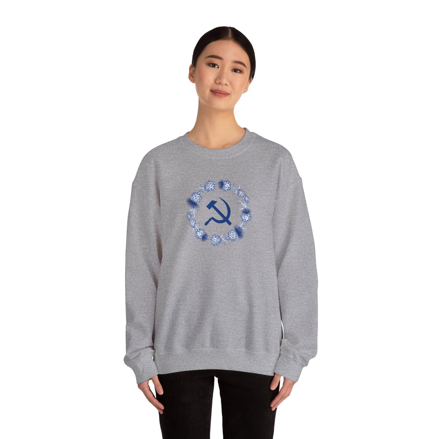 Scottish Socialist Solidarity Hammer and Sickle with Thistle Border Leftist Scotland Communist Unisex Heavy Blend™ Crewneck Sweatshirt