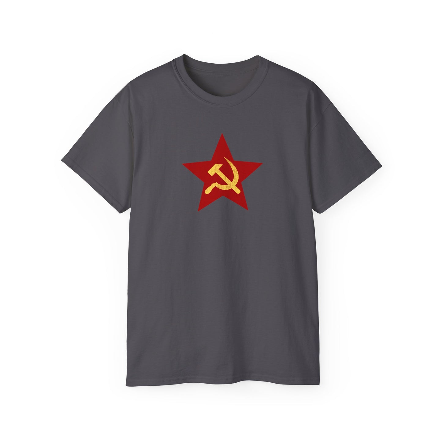 Leftist Red Star with Worn Style Socialist USSR Hammer and Sickle Communist Unisex Ultra Cotton Tee