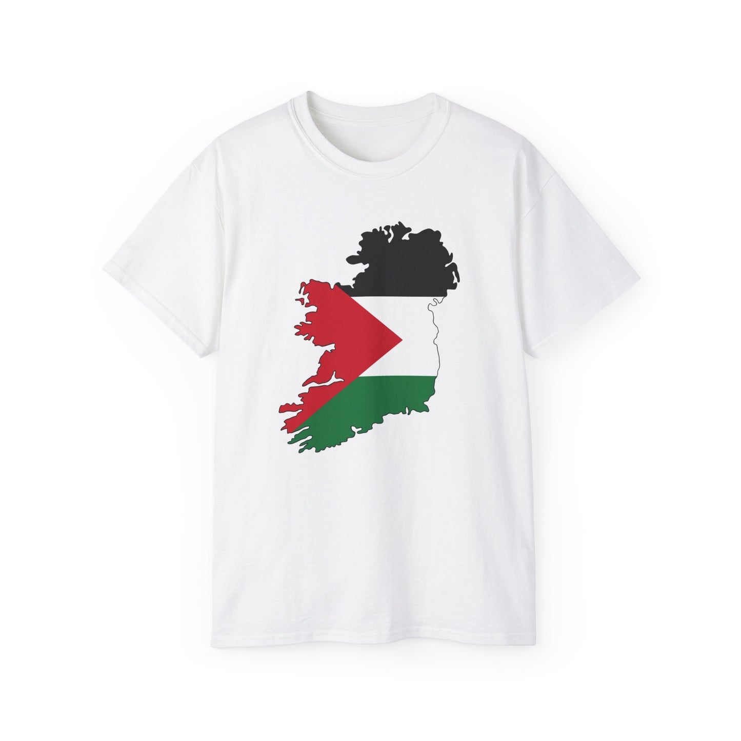 Irish Palestine Solidarity Outline of Ireland with Palestinian Flag Free Gaza Unisex Ultra Cotton Tee