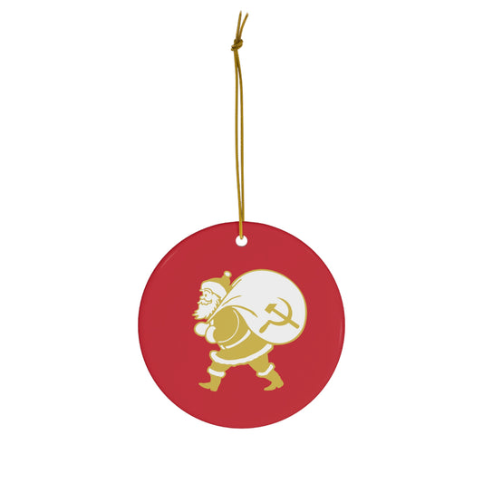 Socialist Santa Leftist Father Christmas with Hammer and Sickle Sack Communist Christmas Bauble Ceramic Ornament