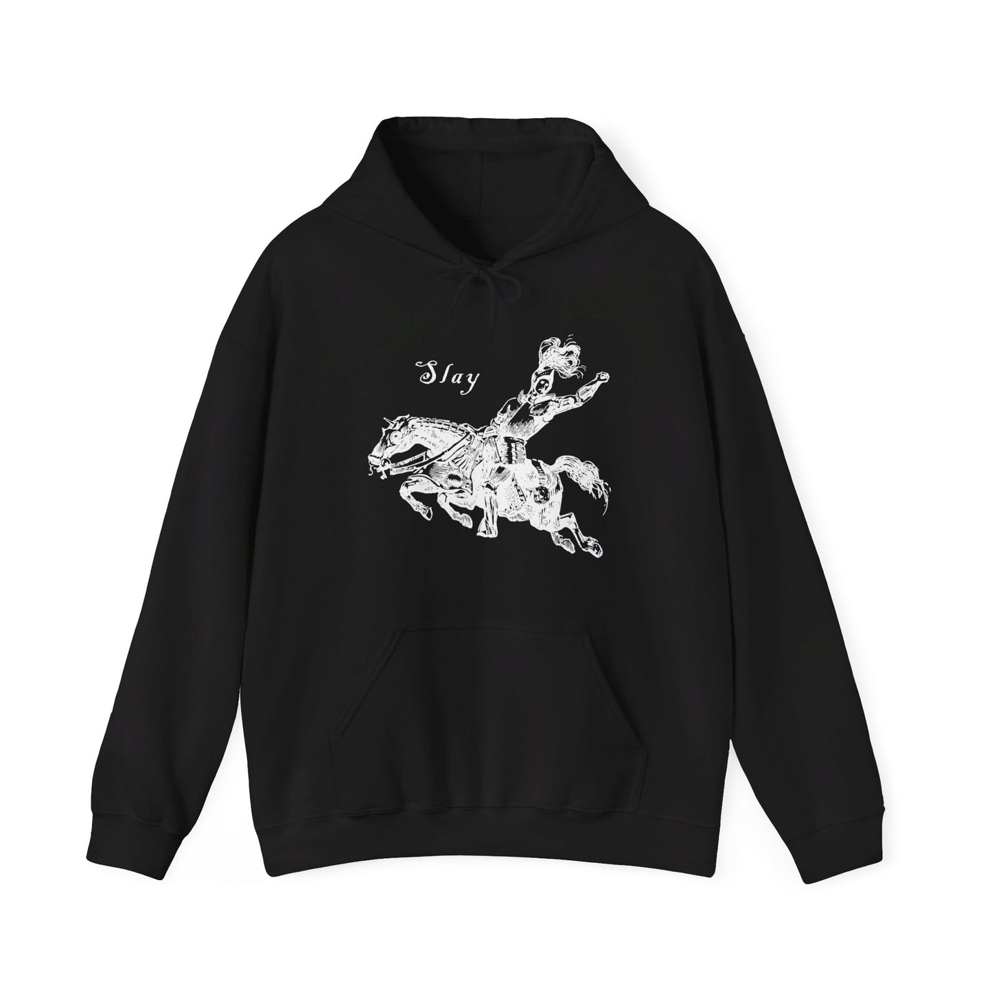 LGBTQ Plus Slay Knight on Galloping Charger Gay Lesbian Bi Trans Queer Warrior and Horse Medieval Print Unisex Heavy Blend Hooded Sweatshirt