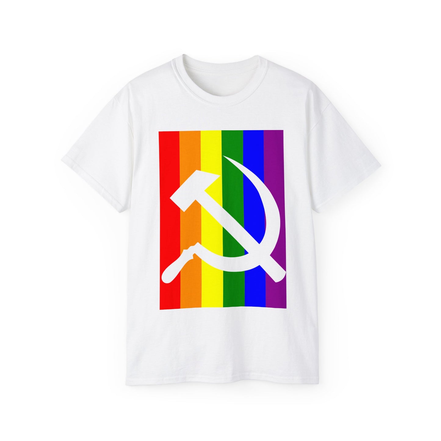 LGBTQ+ Socialist Rainbow Flag with Hammer and Sickle Communist Unisex Ultra Cotton Tee