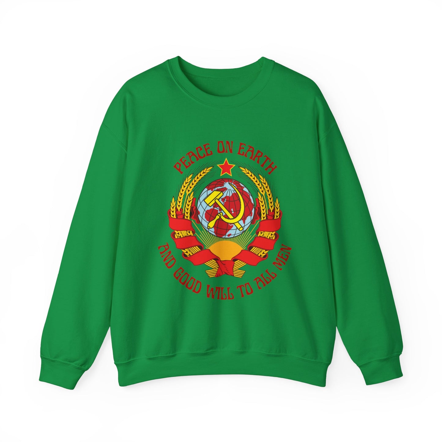 Communist Peace on Earth and Goodwill to All Men Socialist Hammer and Sickle with Globe Christmas Unisex Heavy Blend Crewneck Sweatshirt