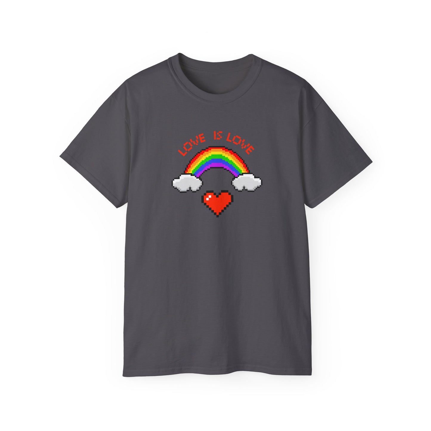 Love is Love Pixel Rainbow and Heart Pride LGBTQ Unisex Ultra Cotton Tee