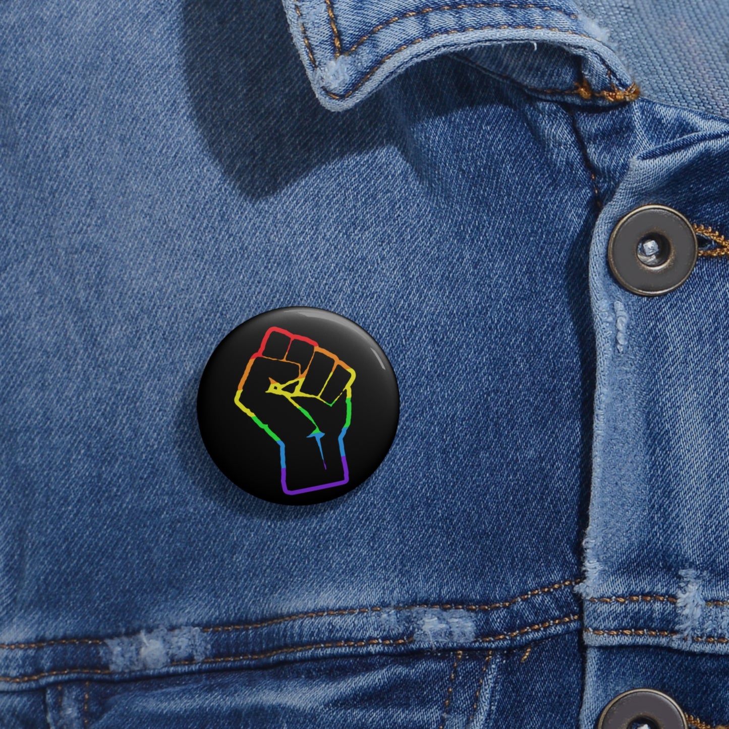 LGBTQ Plus Rainbow Outline Solidarity Fist Gay Queer Rights Pride Pin Badge Button