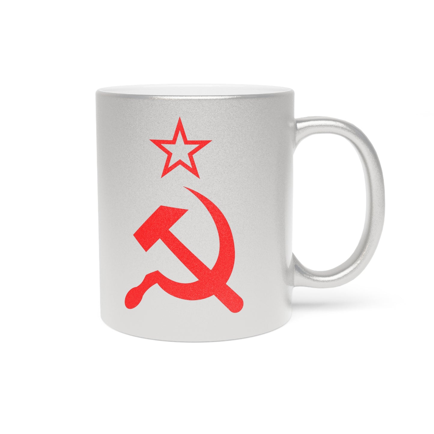Socialist CCCP Red Hammer and Sickle Communist Leftist Ceramic Metallic Style Mug (Silver / Gold)