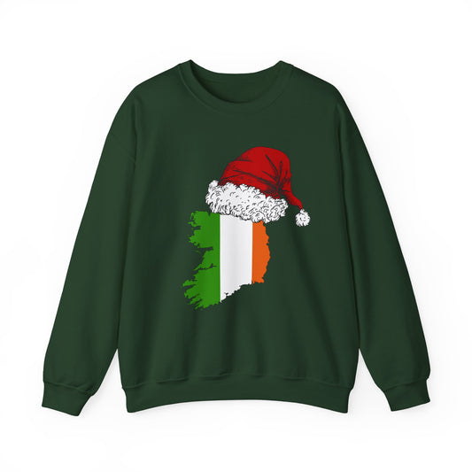 Ireland with Red Santa Hat Christmas Irish Flag Erin go Bragh Christmas Unisex Heavy Blend Crewneck Sweatshirt