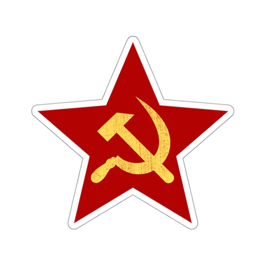 Communist Red Star with Worn Distressed Stylised Hammer and Sickle Socialist Bubble-free Sticker