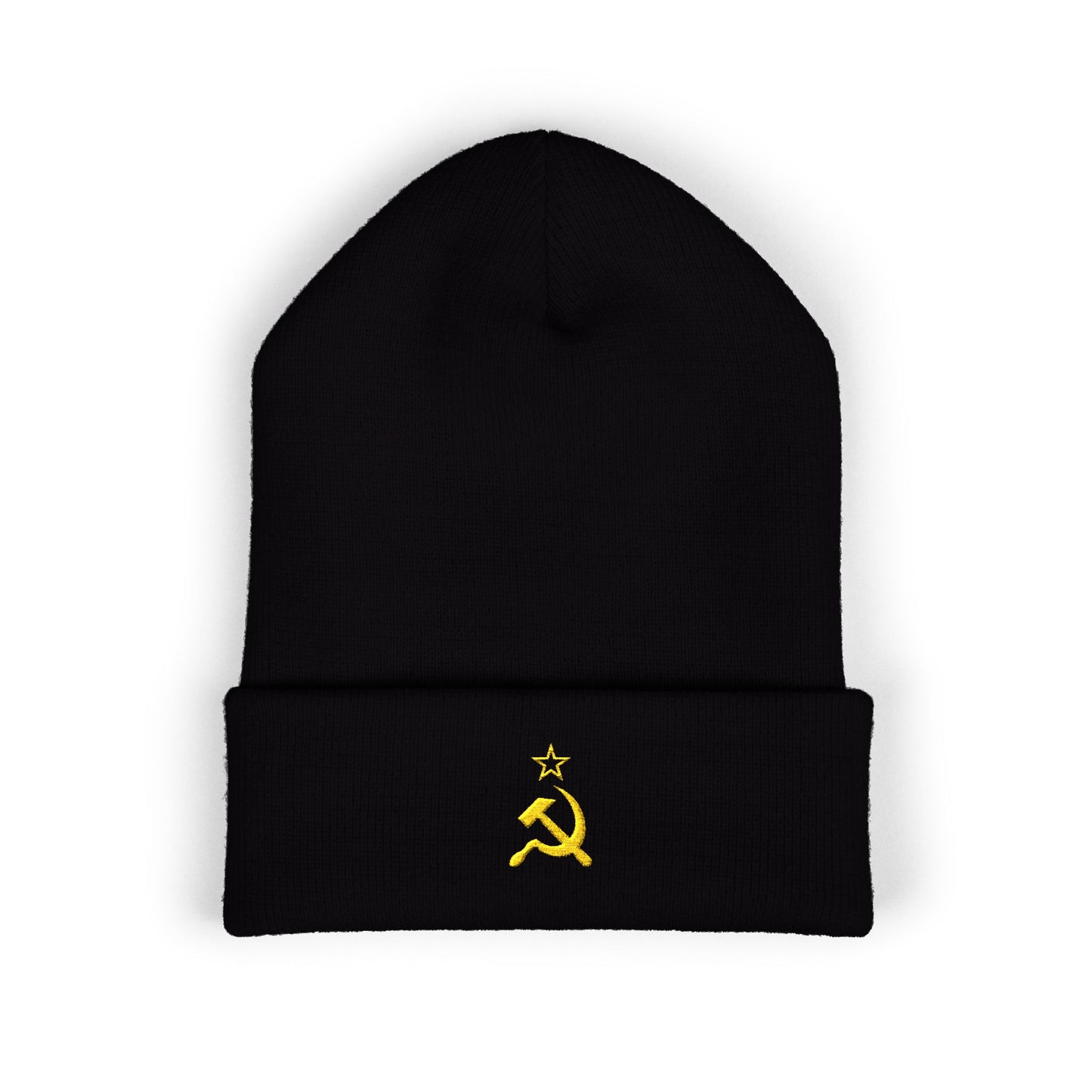 Socialist Leftist Gold Hammer and Sickle Communist Embroidered Cuffed Beanie