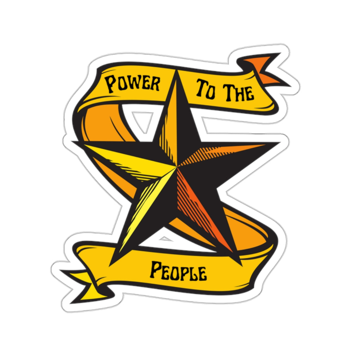 Leftist Power To The People Star and Ribbon Socialist Communist Kiss-Cut Sticker