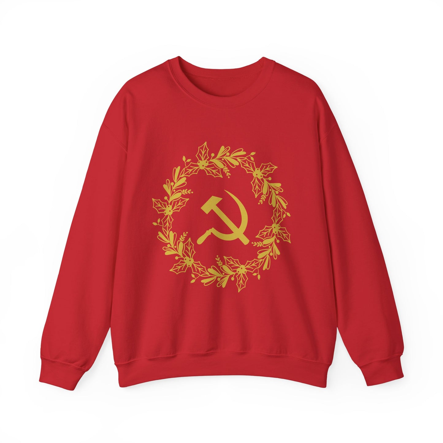 Communist Christmas Hammer and Sickle with Holly Wreath Socialist Christmas Unisex Heavy Blend Crewneck Sweatshirt