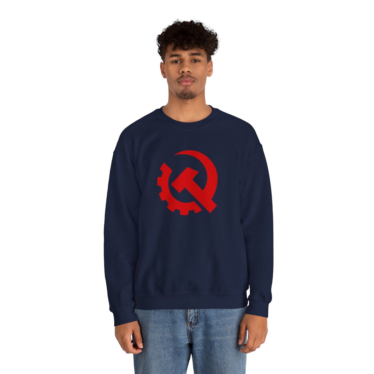Communist Red Hammer & Sickle Gear Emblem Socialist Leftist Crewneck Sweatshirt