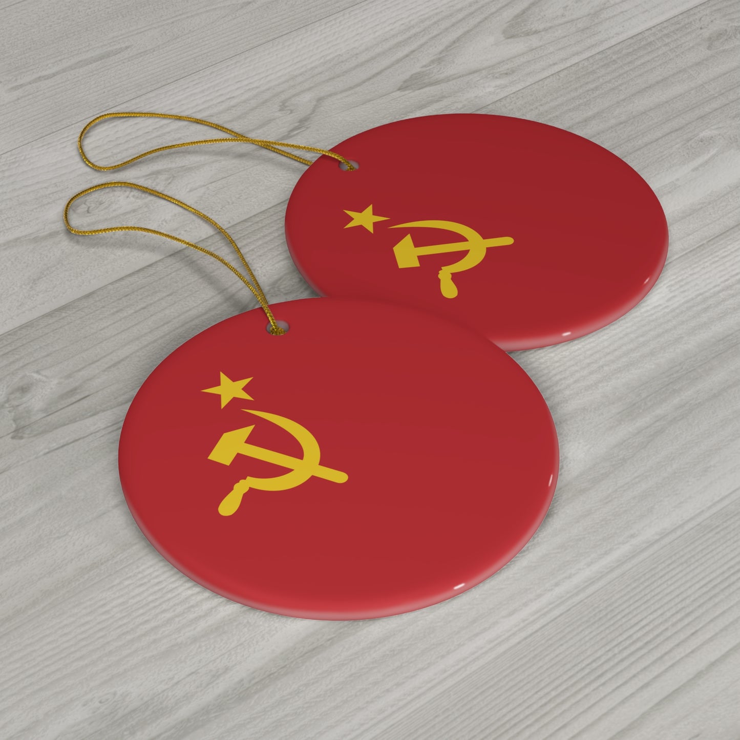 Communist The Red Flag Christmas Tee Socialist Yellow Hammer and Sickle Ceramic Christmas Bauble Ornament