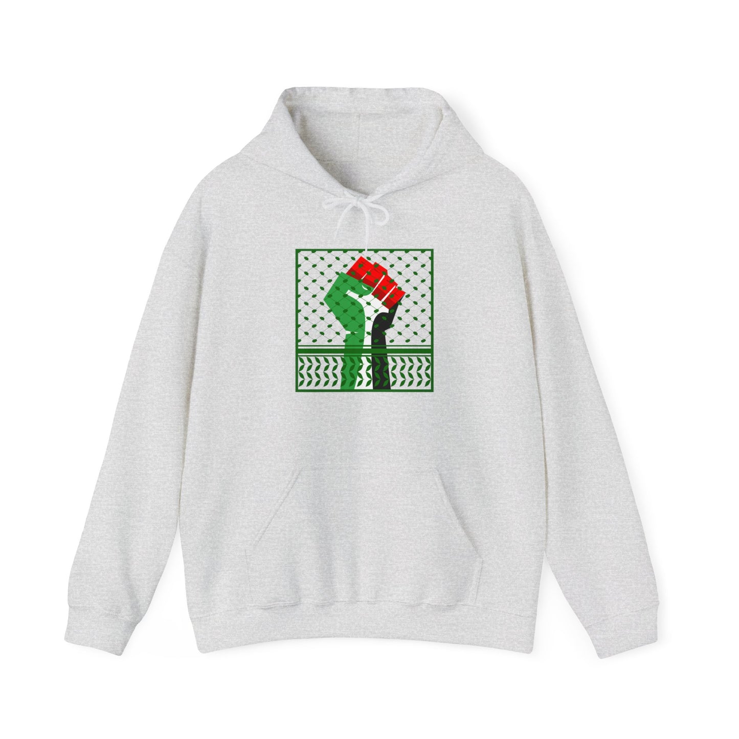 Palestine Solidarity Fist in Palestinian Flag Colours with Keffiyeh Style Design Free Palestine Free Gaza Heavy Blend™ Hooded Sweatshirt