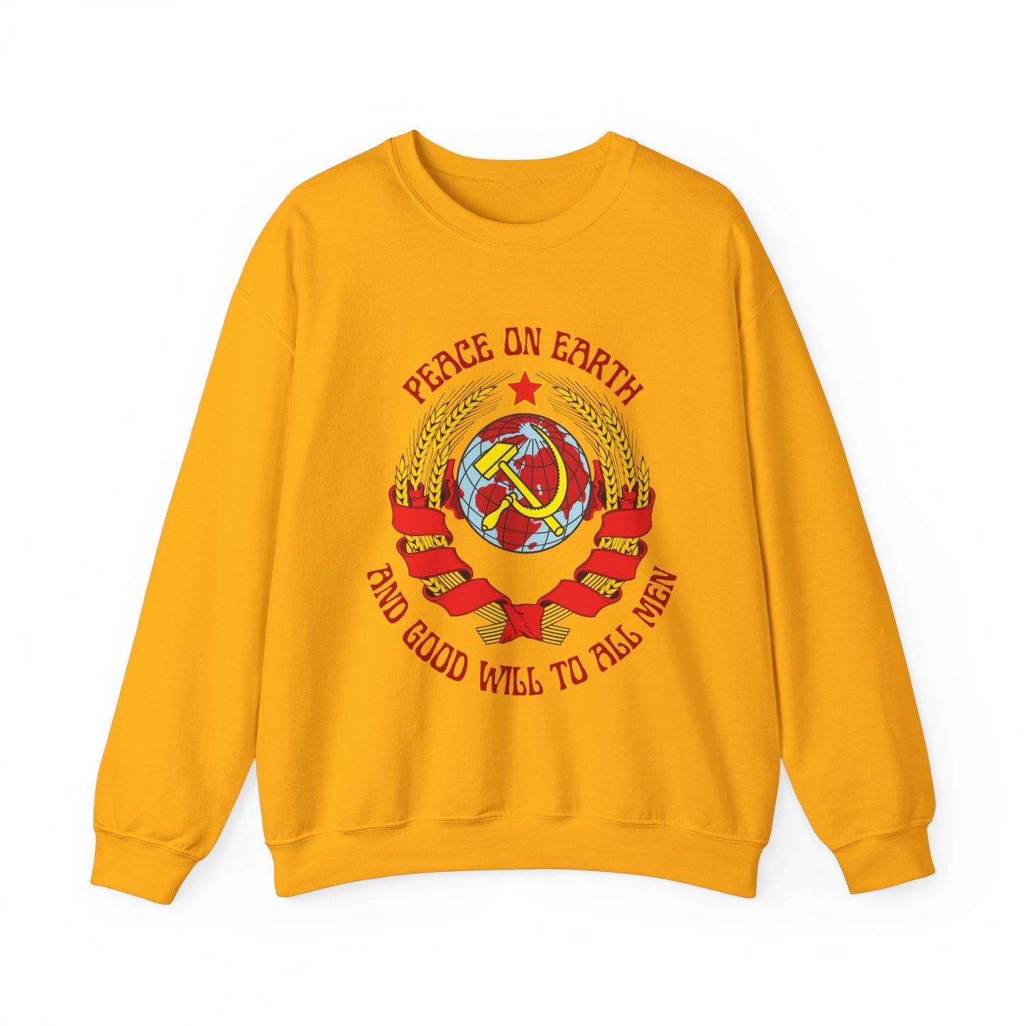 Communist Peace on Earth and Goodwill to All Men Socialist Hammer and Sickle with Globe Christmas Unisex Heavy Blend Crewneck Sweatshirt