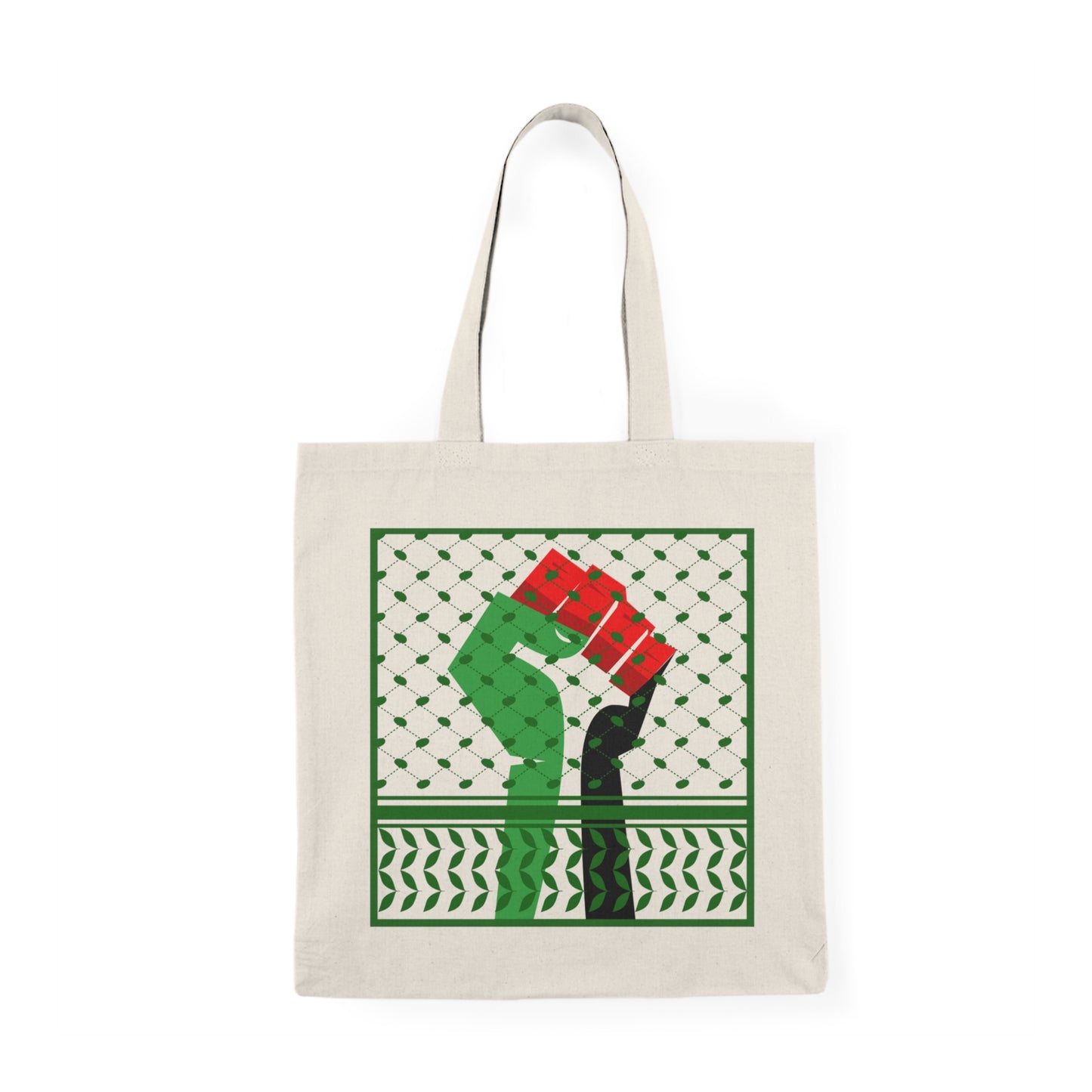 Palestine Solidarity Fist in Palestinian Flag Colours with Keffiyeh Style Design Free Palestine Free Gaza Natural Tote Bag