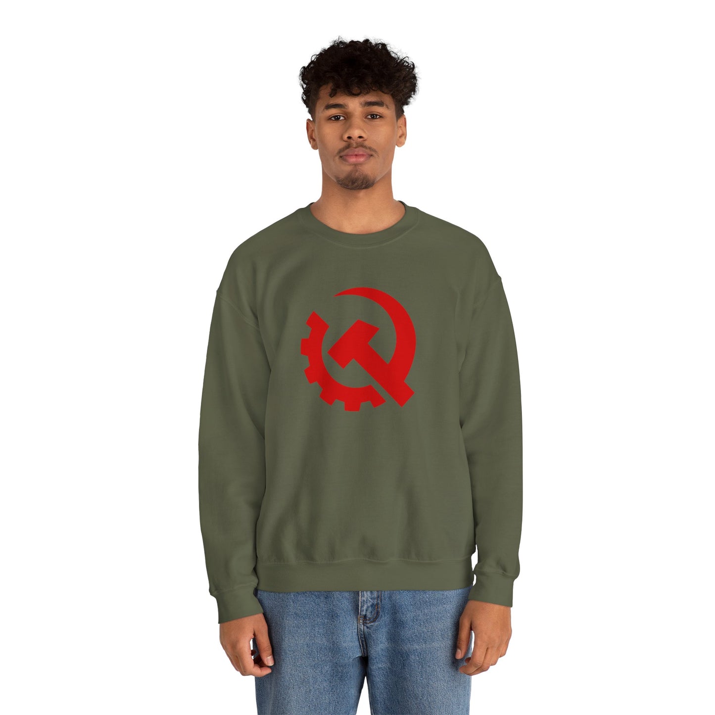Communist Red Hammer & Sickle Gear Emblem Socialist Leftist Crewneck Sweatshirt