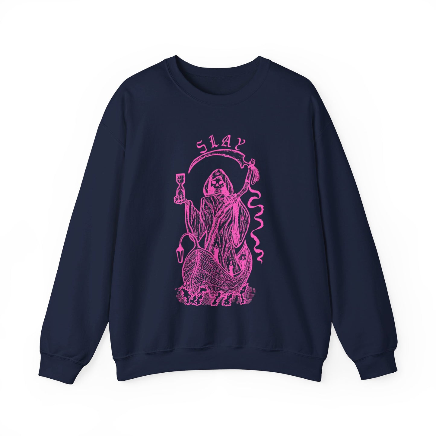 LGBTQ Plus Slay Grim Reaper Crossing The River Styx The Ferry Man with Scythe Gay Lesbian Trans Drag Pride Heavy Blend™ Crewneck Sweatshirt